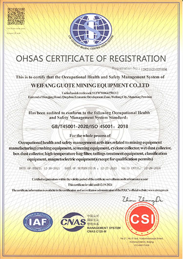 Occupational Health and Safety Management System (OHSAS) Registration Certificate